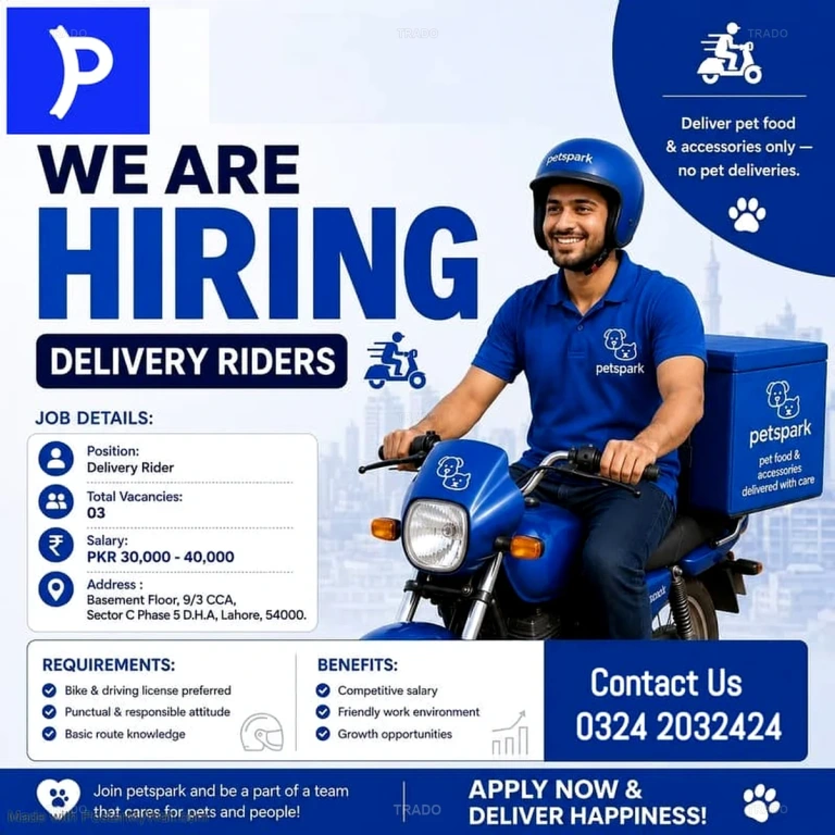 Delivery Riders Required, Hiring, Male Jobs, Jobs in Lahore
