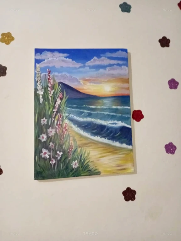 Handmade Beach Sunset Canvas Painting for Sale in Lahore