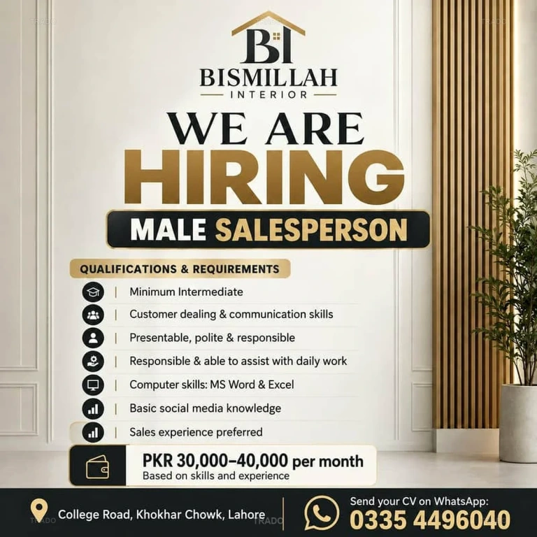 Male Salesperson RequireMALEd in Lahore